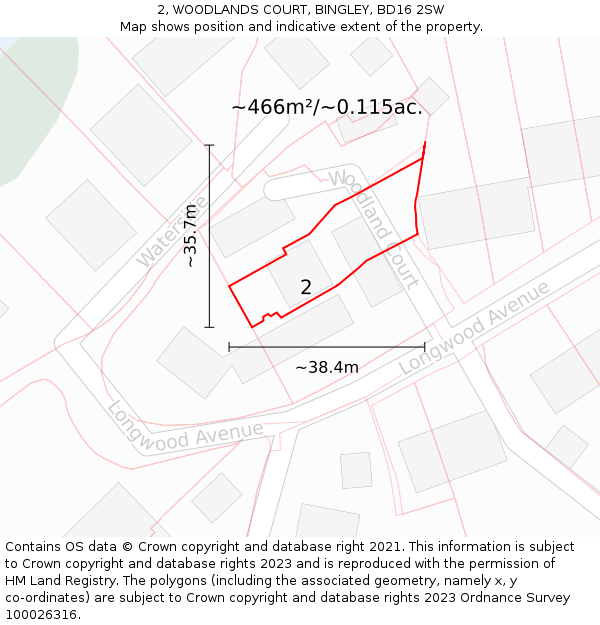 2, WOODLANDS COURT, BINGLEY, BD16 2SW: Plot and title map