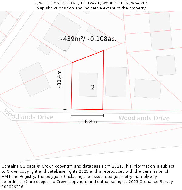 2, WOODLANDS DRIVE, THELWALL, WARRINGTON, WA4 2ES: Plot and title map