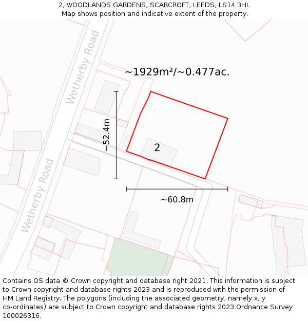 2, WOODLANDS GARDENS, SCARCROFT, LEEDS, LS14 3HL: Plot and title map