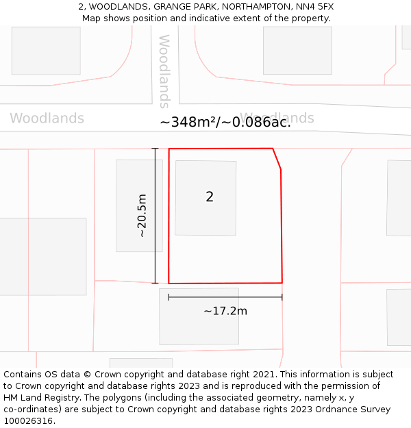 2, WOODLANDS, GRANGE PARK, NORTHAMPTON, NN4 5FX: Plot and title map