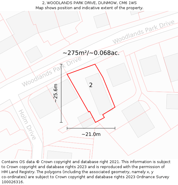 2, WOODLANDS PARK DRIVE, DUNMOW, CM6 1WS: Plot and title map