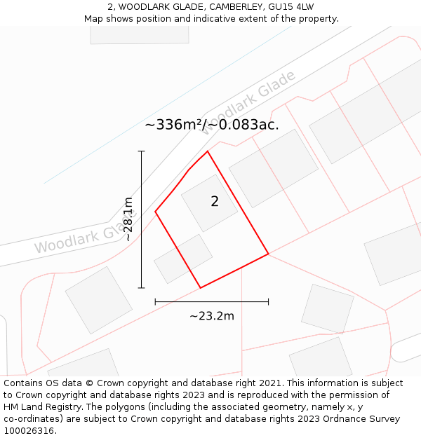 2, WOODLARK GLADE, CAMBERLEY, GU15 4LW: Plot and title map