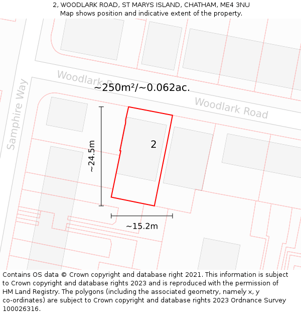 2, WOODLARK ROAD, ST MARYS ISLAND, CHATHAM, ME4 3NU: Plot and title map