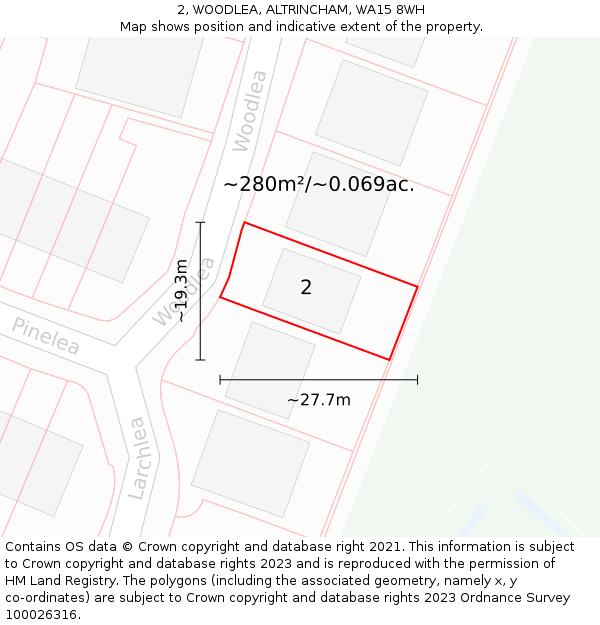 2, WOODLEA, ALTRINCHAM, WA15 8WH: Plot and title map