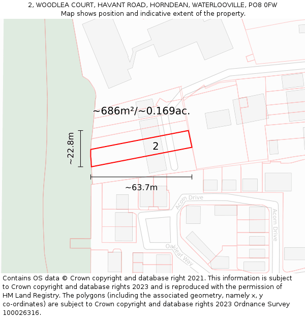 2, WOODLEA COURT, HAVANT ROAD, HORNDEAN, WATERLOOVILLE, PO8 0FW: Plot and title map