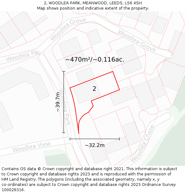 2, WOODLEA PARK, MEANWOOD, LEEDS, LS6 4SH: Plot and title map