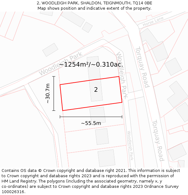 2, WOODLEIGH PARK, SHALDON, TEIGNMOUTH, TQ14 0BE: Plot and title map