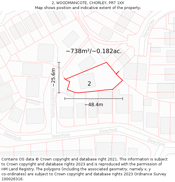 2, WOODMANCOTE, CHORLEY, PR7 1XX: Plot and title map