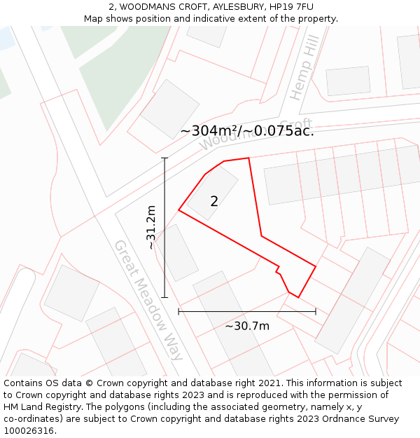 2, WOODMANS CROFT, AYLESBURY, HP19 7FU: Plot and title map