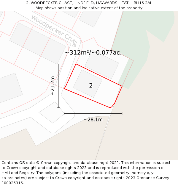 2, WOODPECKER CHASE, LINDFIELD, HAYWARDS HEATH, RH16 2AL: Plot and title map