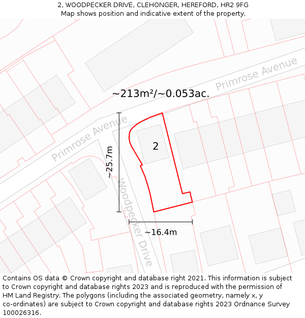 2, WOODPECKER DRIVE, CLEHONGER, HEREFORD, HR2 9FG: Plot and title map