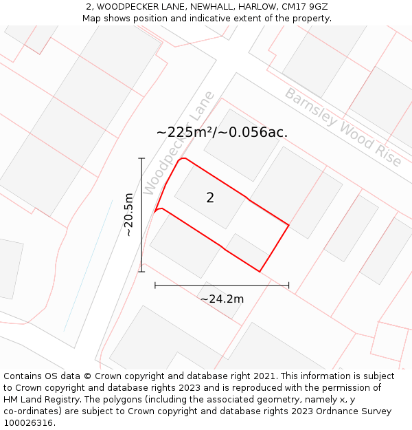 2, WOODPECKER LANE, NEWHALL, HARLOW, CM17 9GZ: Plot and title map