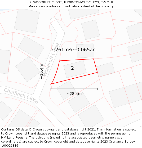 2, WOODRUFF CLOSE, THORNTON-CLEVELEYS, FY5 2UP: Plot and title map