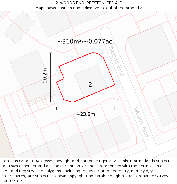 2, WOODS END, PRESTON, PR1 4LD: Plot and title map