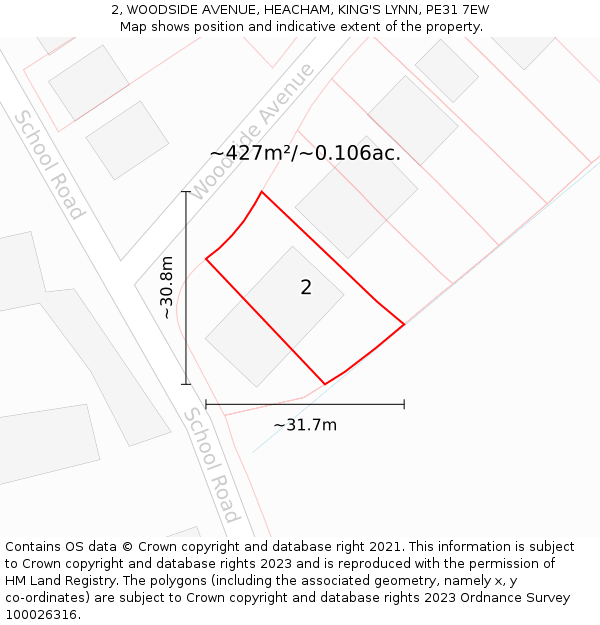 2, WOODSIDE AVENUE, HEACHAM, KING'S LYNN, PE31 7EW: Plot and title map