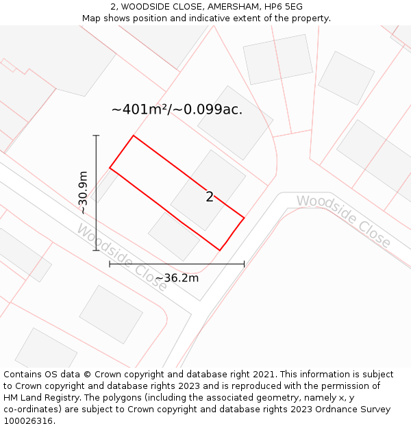 2, WOODSIDE CLOSE, AMERSHAM, HP6 5EG: Plot and title map