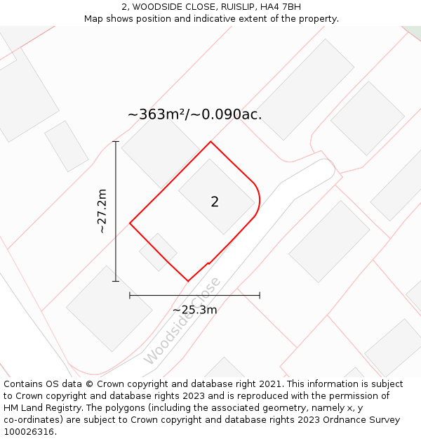 2, WOODSIDE CLOSE, RUISLIP, HA4 7BH: Plot and title map