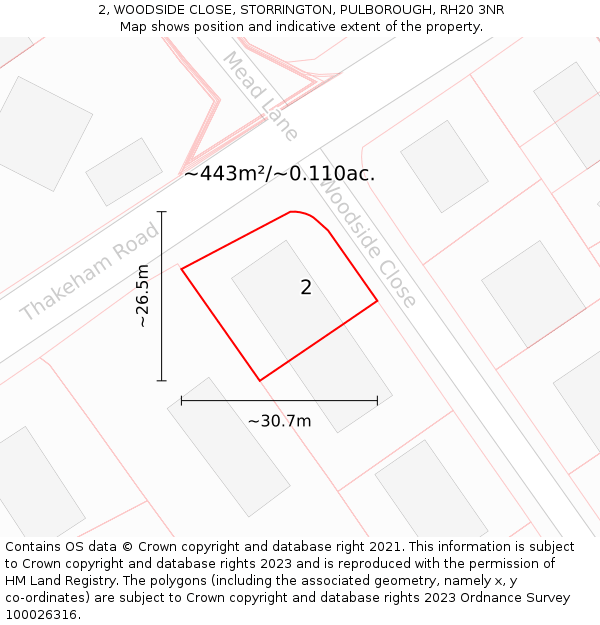 2, WOODSIDE CLOSE, STORRINGTON, PULBOROUGH, RH20 3NR: Plot and title map