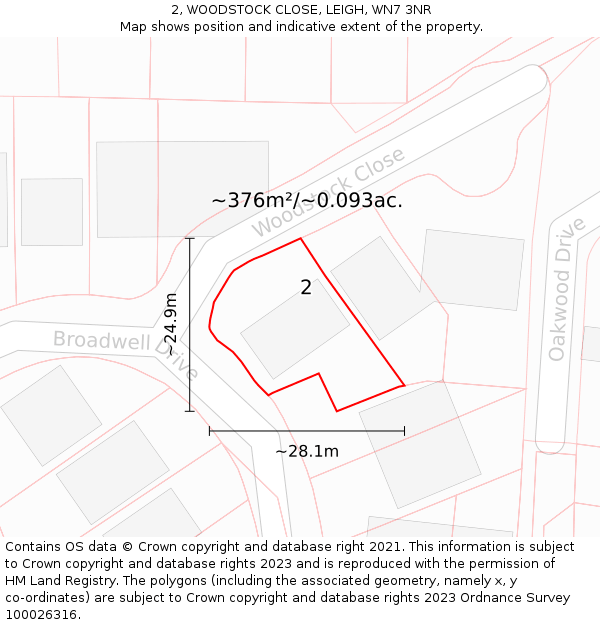 2, WOODSTOCK CLOSE, LEIGH, WN7 3NR: Plot and title map