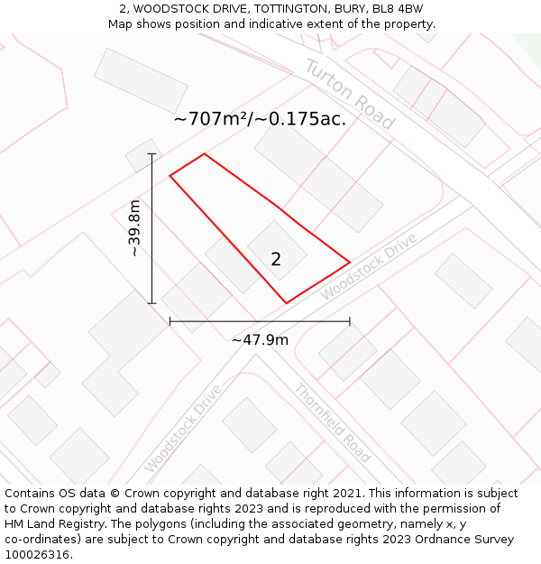 2, WOODSTOCK DRIVE, TOTTINGTON, BURY, BL8 4BW: Plot and title map