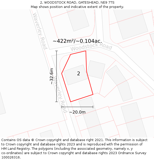 2, WOODSTOCK ROAD, GATESHEAD, NE9 7TS: Plot and title map