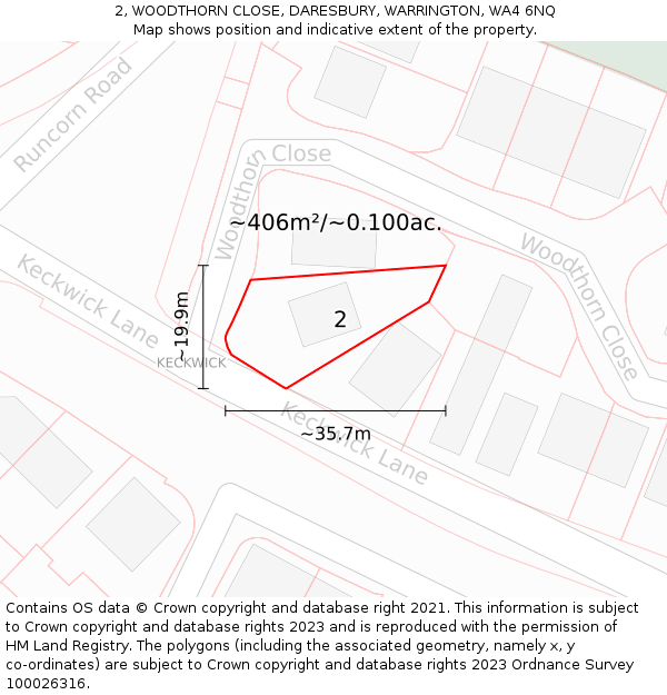 2, WOODTHORN CLOSE, DARESBURY, WARRINGTON, WA4 6NQ: Plot and title map