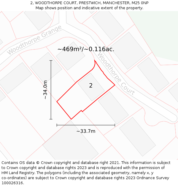2, WOODTHORPE COURT, PRESTWICH, MANCHESTER, M25 0NP: Plot and title map