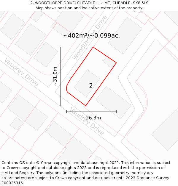 2, WOODTHORPE DRIVE, CHEADLE HULME, CHEADLE, SK8 5LS: Plot and title map