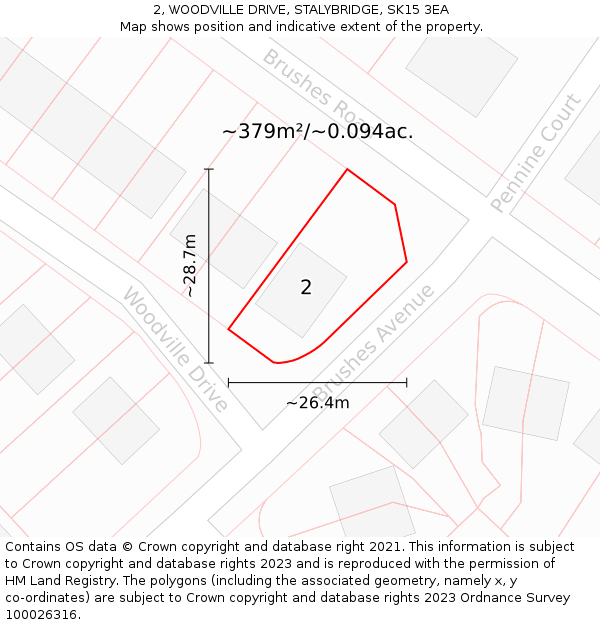 2, WOODVILLE DRIVE, STALYBRIDGE, SK15 3EA: Plot and title map