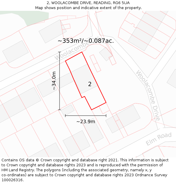 2, WOOLACOMBE DRIVE, READING, RG6 5UA: Plot and title map