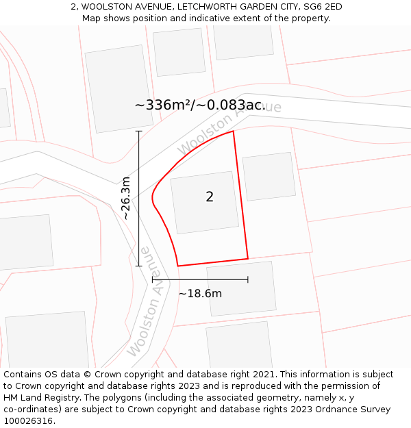 2, WOOLSTON AVENUE, LETCHWORTH GARDEN CITY, SG6 2ED: Plot and title map