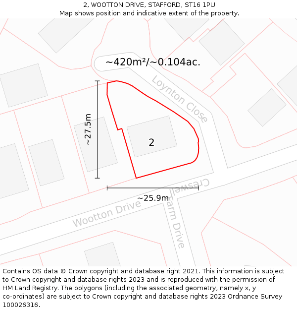 2, WOOTTON DRIVE, STAFFORD, ST16 1PU: Plot and title map