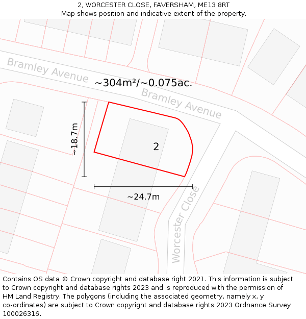 2, WORCESTER CLOSE, FAVERSHAM, ME13 8RT: Plot and title map