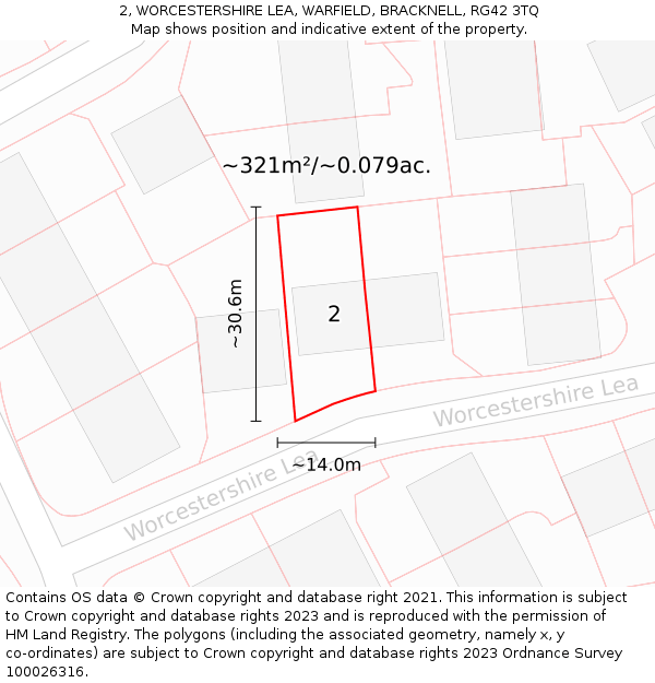 2, WORCESTERSHIRE LEA, WARFIELD, BRACKNELL, RG42 3TQ: Plot and title map