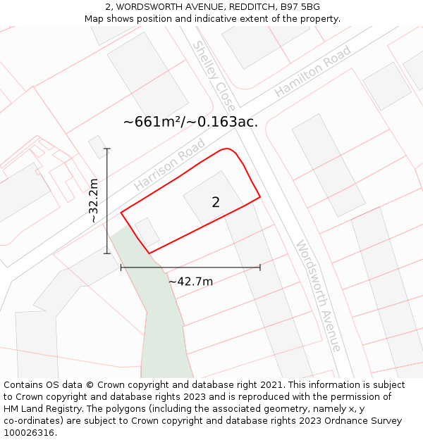 2, WORDSWORTH AVENUE, REDDITCH, B97 5BG: Plot and title map