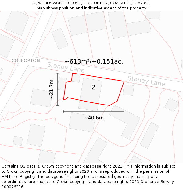 2, WORDSWORTH CLOSE, COLEORTON, COALVILLE, LE67 8GJ: Plot and title map
