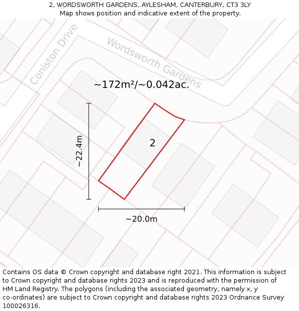 2, WORDSWORTH GARDENS, AYLESHAM, CANTERBURY, CT3 3LY: Plot and title map