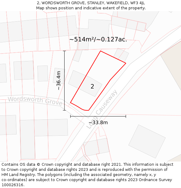 2, WORDSWORTH GROVE, STANLEY, WAKEFIELD, WF3 4JL: Plot and title map