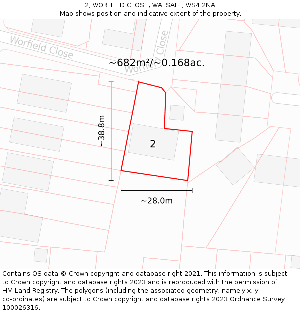 2, WORFIELD CLOSE, WALSALL, WS4 2NA: Plot and title map