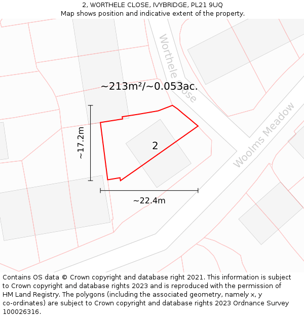 2, WORTHELE CLOSE, IVYBRIDGE, PL21 9UQ: Plot and title map