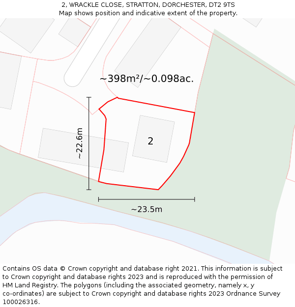 2, WRACKLE CLOSE, STRATTON, DORCHESTER, DT2 9TS: Plot and title map