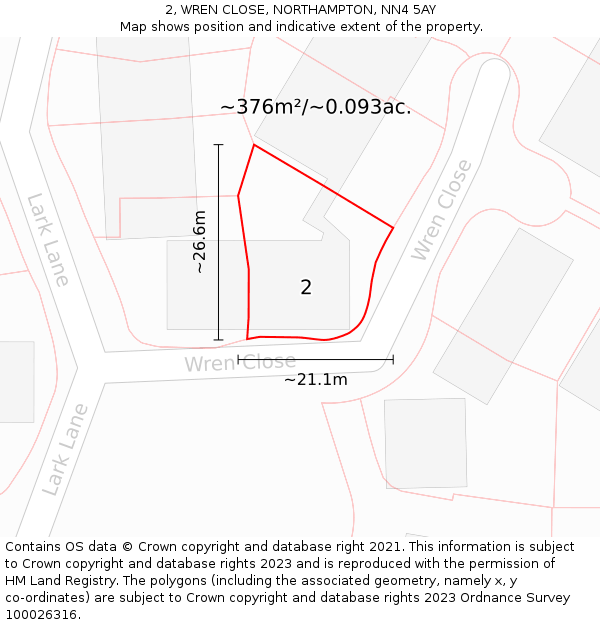 2, WREN CLOSE, NORTHAMPTON, NN4 5AY: Plot and title map