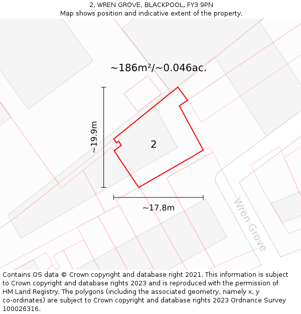 2, WREN GROVE, BLACKPOOL, FY3 9PN: Plot and title map