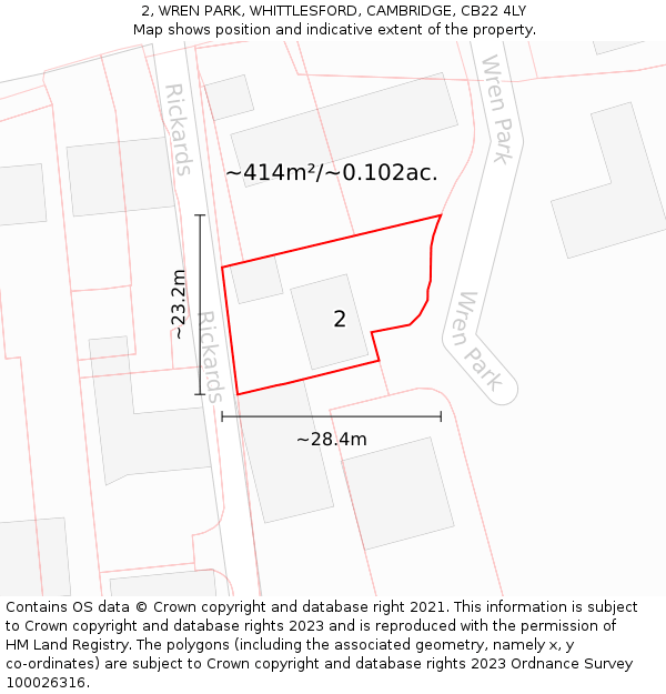 2, WREN PARK, WHITTLESFORD, CAMBRIDGE, CB22 4LY: Plot and title map