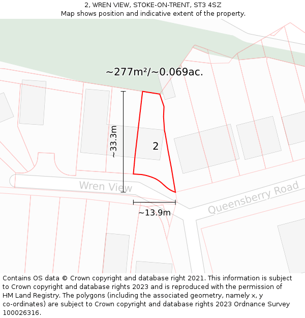 2, WREN VIEW, STOKE-ON-TRENT, ST3 4SZ: Plot and title map