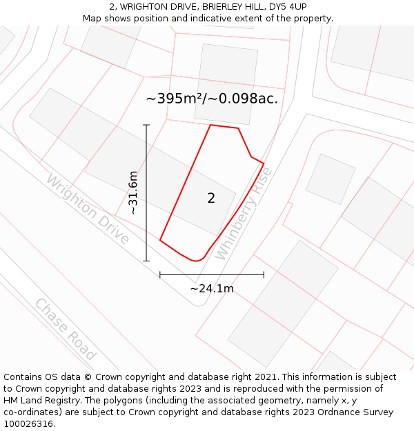 2, WRIGHTON DRIVE, BRIERLEY HILL, DY5 4UP: Plot and title map