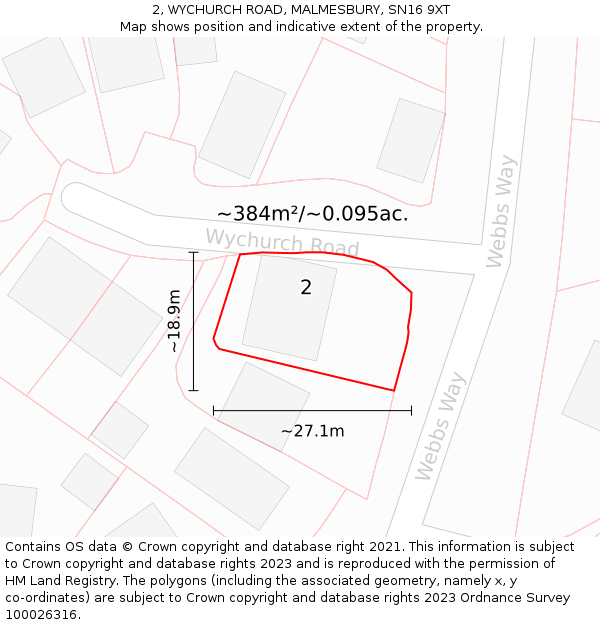 2, WYCHURCH ROAD, MALMESBURY, SN16 9XT: Plot and title map