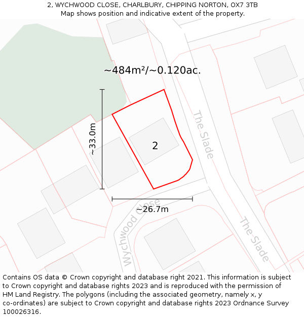 2, WYCHWOOD CLOSE, CHARLBURY, CHIPPING NORTON, OX7 3TB: Plot and title map