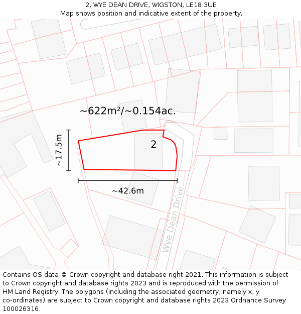 2, WYE DEAN DRIVE, WIGSTON, LE18 3UE: Plot and title map