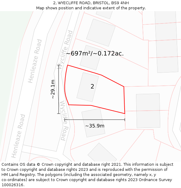 2, WYECLIFFE ROAD, BRISTOL, BS9 4NH: Plot and title map